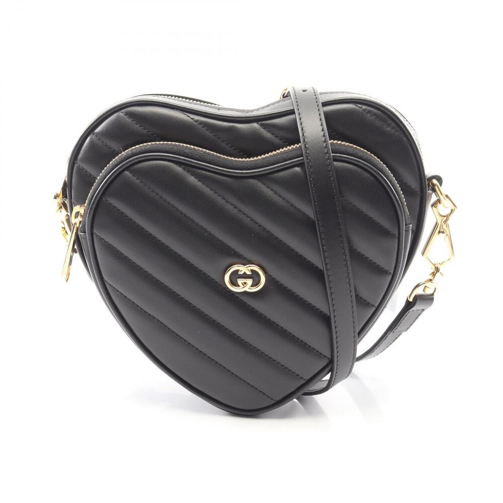 Gucci Interlocking GG Heart Shoulder Bag Leather Black